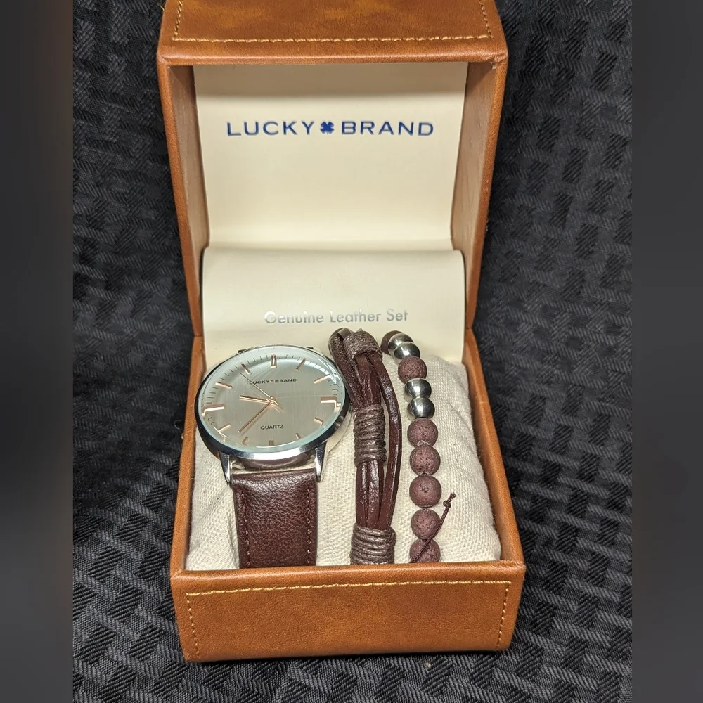 Brown Leather Lucky Brand Watch and Bracelet Set. - Picture 3 of 4